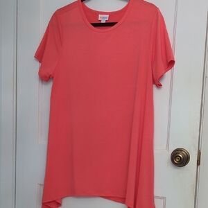 LuLaRoe Sz L Orange Asymmetrical Tunic Short Sleeve Crew Neck Tee